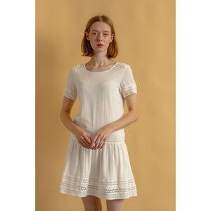Sezane White Drop Waist Dress, Size 42